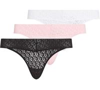 Calvin Klein Women's 3 Pack Low Rise Thongs with Lace, Multicolor (Black/Classic White/Buff Pink), L
