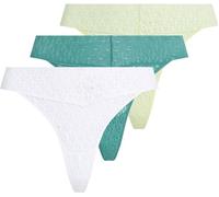 Calvin Klein Women's 3 Pack Low Rise Thongs with Lace, Multicolor (White/Highline Green/Lively Teal), M