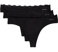 Calvin Klein Women's 3 Pack Thongs with Lace, Black (Black/Black/Black), S
