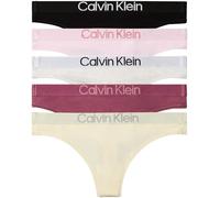Calvin Klein Women's 5 Pack Thongs with Logo Waistband, Multicolor (Black/Craddle Pink/Snow Htr/Berr), M
