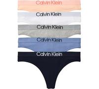 Calvin Klein Women's 5 Pack Thongs with Logo Waistband, Multicolor (Shoreline/White/Grey Htr/Blue Tu), M