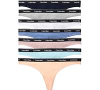 Calvin Klein Women's 7 Pack Thongs with Logo Waistband, Multicolor (Shoreline/Grey Heather/Antarctic Bl), S