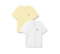 Calvin Klein Women's A- Logo Vn 2 Pack Tee Lv047C906G Tees, White (Vanilla Custard W/White), XXL