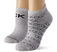 Calvin Klein Women's All Over Logo Sneaker Socks (Pack of 2), Light Grey Mix, One Size