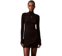 Calvin Klein Women's Bodycon Dress Woven Label Ribbed Mini with Stand Collar, Black (Black), S