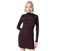 Calvin Klein Women's Bodycon Dress Woven Label Ribbed Mini with Stand Collar, Brown (Mocha Brown), L