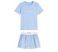 Calvin Klein Women's Cotton Poplin Pyjama Set Frozen Fjiord/Trail Stripe