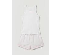 Calvin Klein Women's V DAY TANK SHORT SET LV00QS7580 Set, White (CLASSIC WHT W ECHO STRIPE CLASSIC), L
