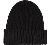 Calvin Klein Women's Cotton Rib Knitted Beanie Hat, Black (Ck Black), One Size