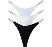 Calvin Klein Women's, Dipped Thong 3Pk LV00QD5394, Thong, Black/Classic White/Plein Air, S