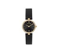 Calvin Klein Women's Gleam Gold Plated Analog Watch with Black Leather Strap - 25100230