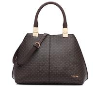 Calvin Klein Women's Granite Geometric Satchel - 2 in 1, Vegan Leather, 2 Pockets, Brown/Khaki/Black, One Size