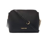Calvin Klein Women's Hailey Micro Pebble Triple Compartment Chain Crossbody, Black/Gold, One Size
