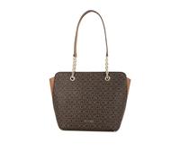 Calvin Klein Women's Hailey Signature Top Zip Chain Tote, Brown/Khaki/Caramel Linear, One Size