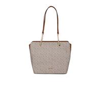 Calvin Klein Women's Hailey Signature Top Zip Chain Tote, Textured Almond/Taupe/Caramel Linear, One Size
