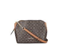 Calvin Klein Women's Hailey Signature Triple Compartment Chain Crossbody, Brown/Khaki/Caramel Linear, One Size