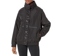 Calvin Klein Women's Water-Resistant Rain Jacket Windbreaker, Logo Striped Black, L