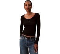 Calvin Klein Women's Ls Woven Label 2X2 Baby Rib Scoo LV047D218G Tees, Black (Black), L