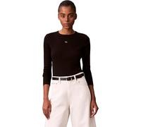 Calvin Klein Women's LS Woven Label 2X2 Rib Crew TOP LV047E205G Other Tops, Black (Black), XS