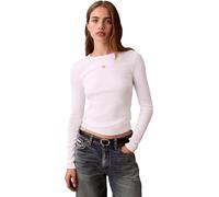 Calvin Klein Women's Long Sleeve Top Woven Label with Round Neckline, White (Brilliant White), M