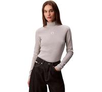 Calvin Klein Women's Long Sleeve Woven Top with Roll Neck, Grey (History Grey Heather), M