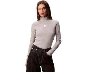 Calvin Klein Women's Long Sleeve Woven Top with Roll Neck, Grey (History Grey Heather), XL