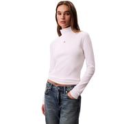 Calvin Klein Women's Long Sleeve Woven Top with Roll Neck, White (Brilliant White), L