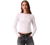 Calvin Klein Women's LS Woven Label 2X2 Rib Crew TOP LV047E205G Other Tops, White (Brilliant White), M