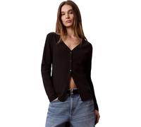 Calvin Klein Women's Ls Woven Label Baby Rib Button F LV047G207G Other Tops, Black (Black), L