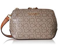 Calvin Klein Women's Lucy Triple Compartment Crossbody, Almond/Taupe/Caramel Embossed, One Size