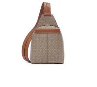 Calvin Klein Women's Millie Vegan Leather Monogram Backpack, 2 Pockets Myra Convertible Sling, Almond/Taupe/Caramel, One Size