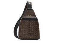 Calvin Klein Women's Millie Vegan Leather Monogram Backpack, 2 Pockets Myra Convertible Sling, Brown/Khaki/Black, One Size
