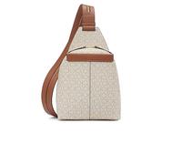Calvin Klein Women's Millie Vegan Leather Monogram Backpack, 2 Pockets Myra Convertible Sling, Vanilla/Khaki/Caramel, One Size