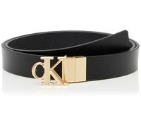 Calvin Klein Women's Monogram Plaque Buckle 2.5 cm Reversible Belt, (Black/Ck Light Gold), 29.5 inches
