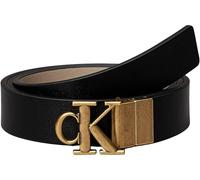 Calvin Klein Women's Monogram Plaque Buckle 2.5 cm Reversible Belt, Multicolor (Na Black/Crockery/Tumbled Gold), 31.5 inches