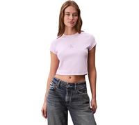 Calvin Klein Women’s T-Shirt Short Sleeve Monologo Baby Rib Slim Fit, Purple (Island Lilac), M