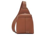 Calvin Klein Women's Myra Vegan Leather Convertible Sling Backpack, 2 Pockets, Caramel, One Size