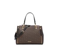 Calvin Klein Women's Organization Elaine Bubble Lamb Novelty Satchel, Brown/Khaki/Black Linear, One Size