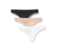 Calvin Klein - Women's Pack of 3 Thongs - Carousel - 90 Percent Cotton 10 Percent Elastane - Medium Rise Waist - Cotton Stretch Jersey