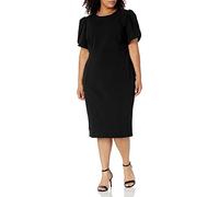 Calvin Klein Women's Plus Size Tulip Sleeved Seamed Sheath Dress, Black 2, 22
