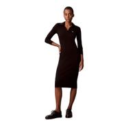 Calvin Klein Women's Polo Dress Woven Label Midi Ribbed, Black (Black), M