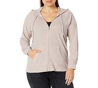 Calvin Klein Women's Premium Performance Ruched Long Sleeve Zip Up Hoodie (Standard and Plus) Jacket, Evening Sand, 2X