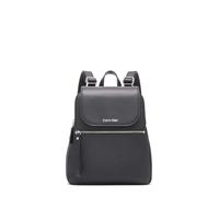 Calvin Klein Women's Reyna Novelty Key Item Flap Backpack, Black/Silver Hampton Pebble, One Size