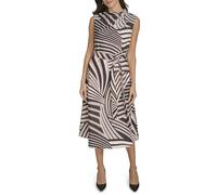 Calvin Klein Women's Satin Sleeveless Geometric Aline Midi Dress, Blk Oyster Multi, 12