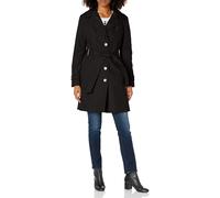 Calvin Klein Women's Single Breasted Belted Rain Jacket with Removable Hood, Black, Small