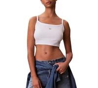 Calvin Klein Women's Sl Woven Label 2x2 Baby Rib Crop Lv047f221g Tank Top