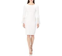 Calvin Klein Women's Solid Sheath with Chiffon Bell Sleeves Dress, Cream 3, 6