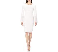 Calvin Klein Women's Solid Sheath with Chiffon Bell Sleeves Dress, Cream 3, 6