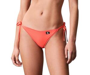 Calvin Klein Women's String Side Tie Bikini Bottoms with Logo Badge, Orange (Dazzling Coral), S