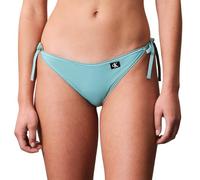 Calvin Klein Women's String Side Tie Bikini Bottoms with Logo Badge, Turquoise (Saltwater Aqua), 1XL